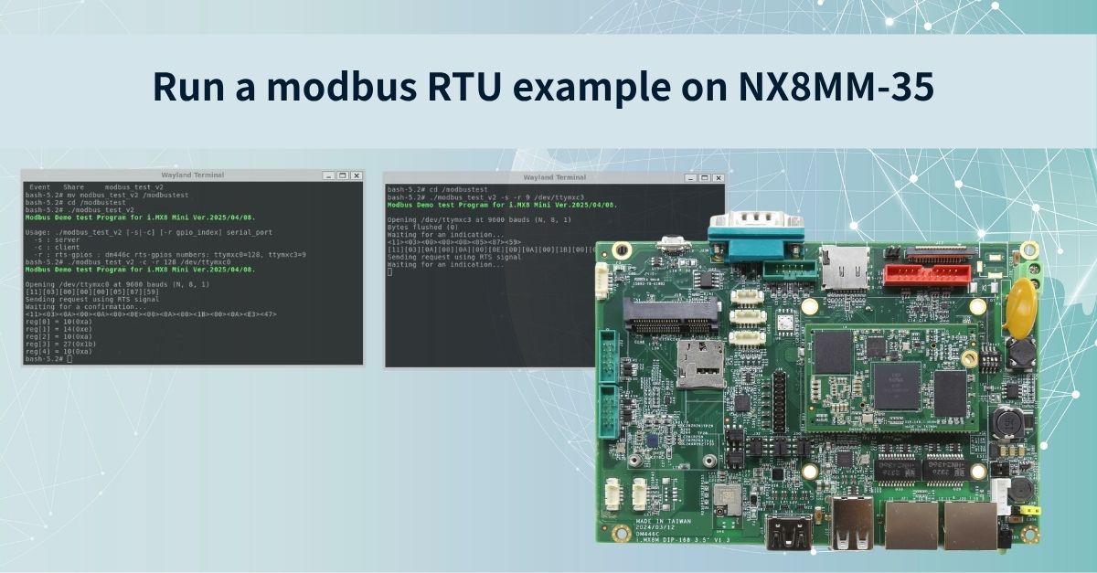 ✨ Run ＃Modbus RTU on ＃NX8MM35 in 2 steps!
Use ＃libmodbus + ＃Yocto Linux to test RS485 point-to-point communication (COM1=Client, COM4=Server).
✅ Simple setup
✅ Quick build &amp; test
✅ Perfect for SCADA, energy, automation