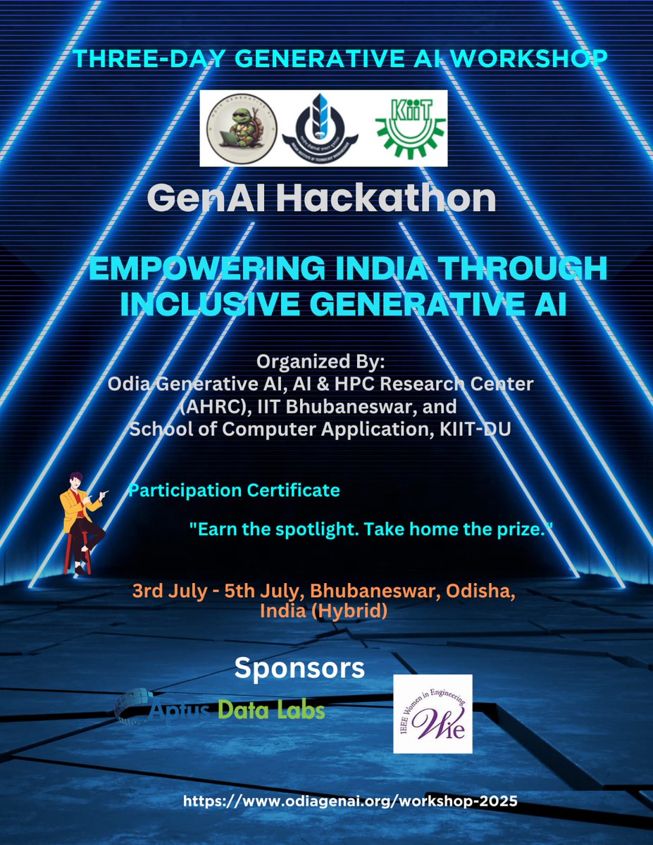 OdiaGenAI's tweet photo. 💻 GenAI Hackathon: Build the Future with Generative AI!
📅 Date: 3rd–5th July 2025
 📍 Location: Bhubaneswar, Odisha, India (Hybrid Mode)

🌐 Workshop Page: https://t.co/BSjb9x9r8Z
 📝 Register here: (to be announced) https://t.co/iiPVeANNIp