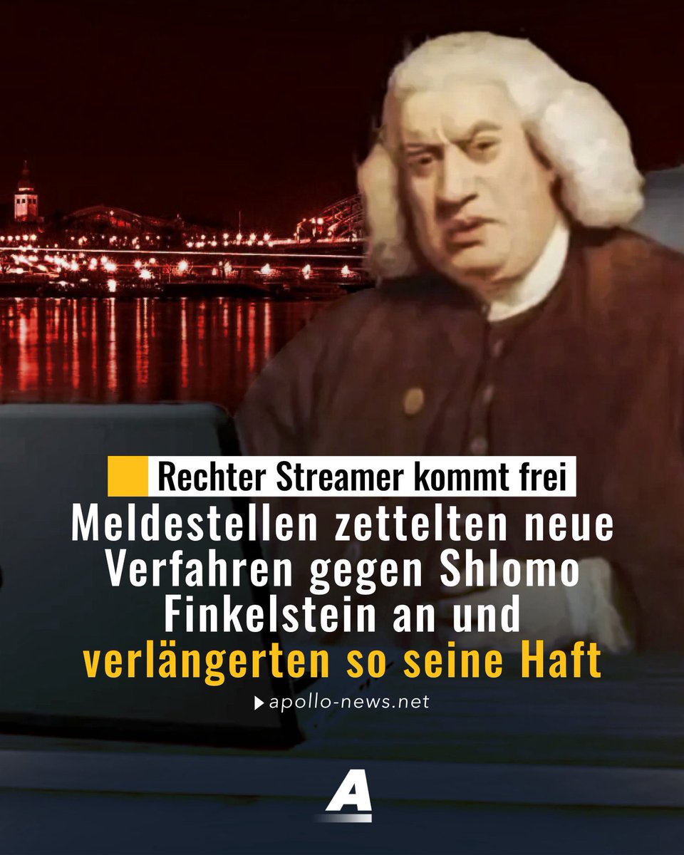 Streamer „Shlomo Finkelstein“ wurde freigelassen. Während er im Gefängnis saß, wurden neue Verfahren gegen ihn eröffnet - wegen Politikerbeleidigung. Dies verhinderte seine Entlassung.

Dahinter stehen die Meldestellen „REspect!“ und „Hessen gegen Hetze“.
apollo-news.net/inhaftierter-s…