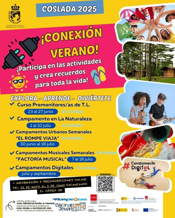 🌞 ¡Este #verano #Coslada se llena de planes para peques y jóvenes! 
🎨 Campamentos urbanos, juegos, naturaleza y tecnología 💻
👧🧑‍🎓Actividades para edades de 8 a 17 años
🗓 Plazo: hasta el 2 de junio 
ℹ️ Info Verano Coslada 2025➡️ lc.cx/l5WIsI
 
#Juventud🏕️🌿