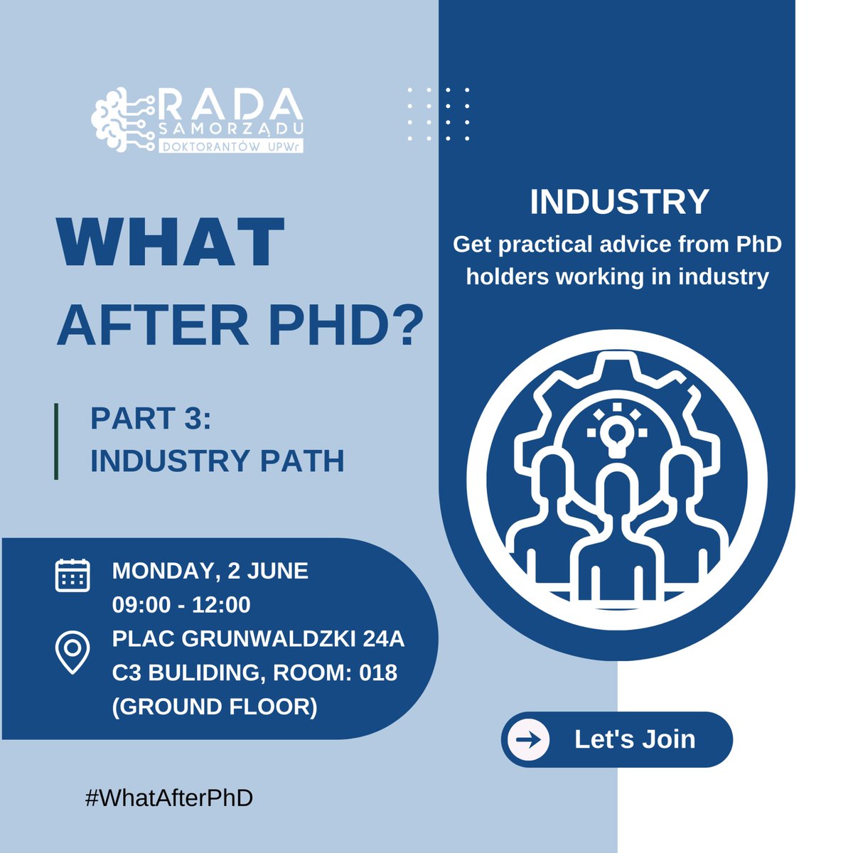 We kindly remind you that the final meeting in the What after PhD? series will take place this Monday 9:00 AM – 12:00 PM, June 2nd, focusing this time on careers in business and industry! Room 018, Teaching and Research Center, pl. Grunwaldzki 24a, Online: meet.google.com/vqi-qbxn-wth