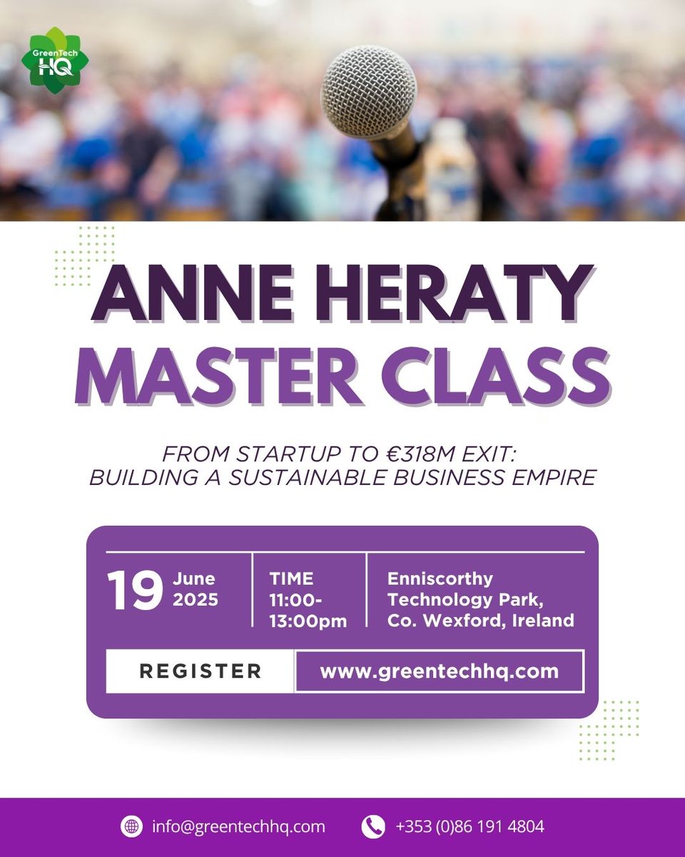 "Success is not final, failure is not fatal: it is the courage to continue that counts." – Churchill 💪

From startup to €318M exit – learn from Anne Heraty's proven playbook 📈
🗓️ June 19th 
⏰ 11:00-13:00 
📍 Enniscorthy Technology Park
👉Register: forms.office.com/Pages/Response…