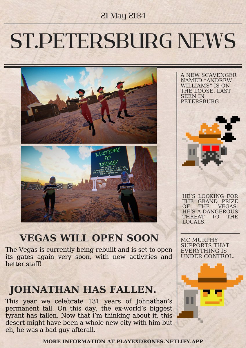 SilentHouseSTD's tweet photo. We are 3 DAYS to go for The Wasted! Ready up for the desert and stay informed with the St.Petersburg newspaper released on May 21st 2184!
#exdrones #exdronesthewasted https://t.co/H5VbINEC7O
