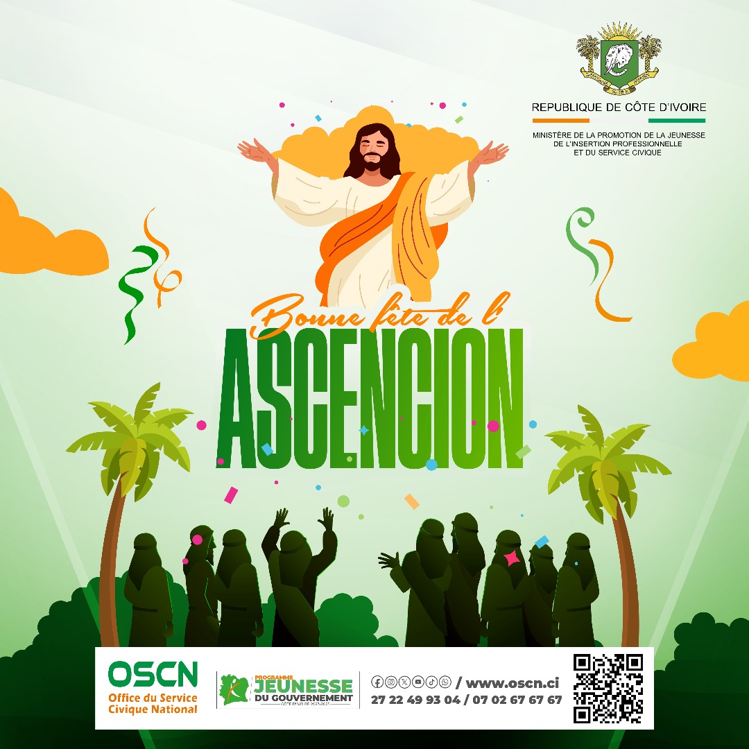 🌿✨ Bonne fête de l’Ascension à toutes et à tous ! 🙏🌍
Que cette journée nous inspire à élever nos cœurs vers des valeurs de paix, d’amour et de solidarité ! 💫🤝
#Ascension #OSCN #JeunesseEngagée #ServiceCivique