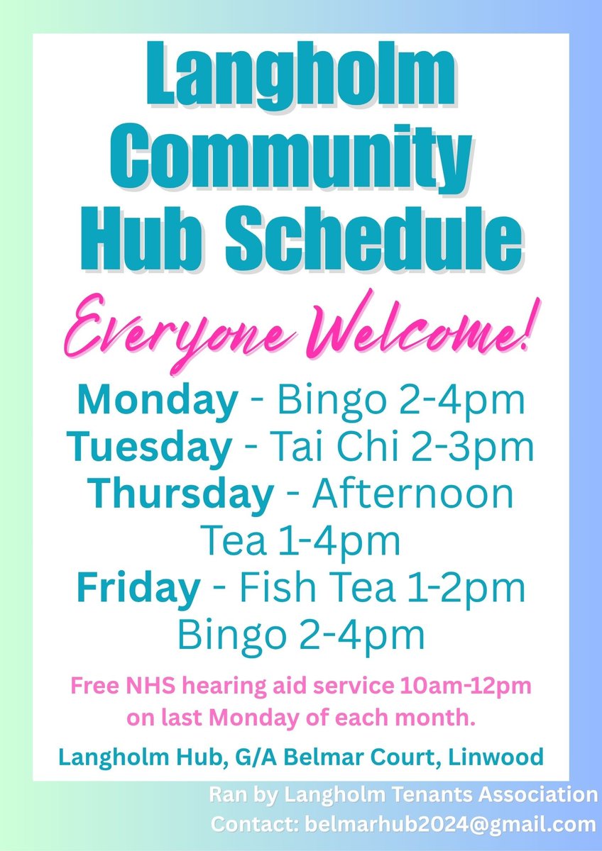 Our Langholm Hub Activities Schedule