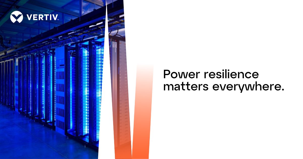 Vertiv's tweet image. Data centers with UPS and generators can help critical digital infrastructure stay online. From UPS to battery energy storage and beyond, find out how businesses can protect their systems from grid disruptions: ms.spr.ly/6014SZjzk

#PowerInfrastructure #EnergyResilience