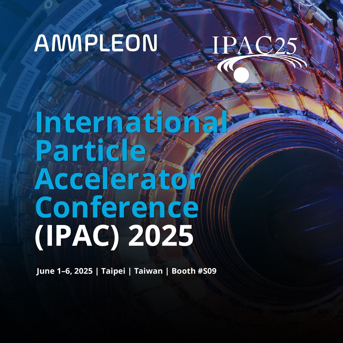 AmpleonRF's tweet photo. Join Ampleon at IPAC’25 in Taipei, June 1–6! Visit us at booth #S09 to explore our solid-state RF solutions powering next-gen particle accelerators. Proud to support global innovation in science. Learn more: https://t.co/2MOkbFqof6 https://t.co/Kemd9schSn