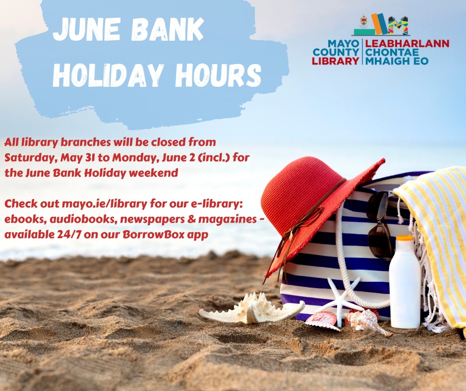 Mayo County Council (@mayococo) on Twitter photo Our <a href="/MayoLibrary/">Mayo Library šā¤ļøš</a> branches will be closed this Saturday May 31st to Monday June 2nd (inclusive) for the bank holiday weekend.
If you can't pop in before then make sure to visit the online library and more at mayo.ie/library Our <a href="/MayoLibrary/">Mayo Library šā¤ļøš</a> branches will be closed this Saturday May 31st to Monday June 2nd (inclusive) for the bank holiday weekend.
If you can't pop in before then make sure to visit the online library and more at mayo.ie/library