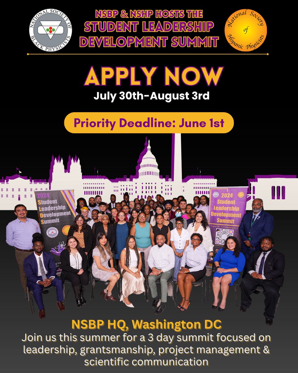 Apply to the NSBP NSHP Student Leadership Development Summit (July 30-August 3rd, 2025) by the priority deadline of June 1, 2024. nsbp.org/page/SLDSdeadl…