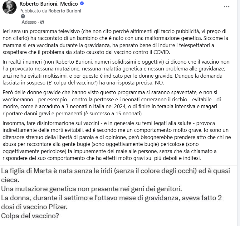 La libertà di opinione è sacra, ma chi ne abusa per fare disinformazione su temi medici raccontando bugie pericolose (che sono oggettivamente bugie, e sono oggettivamente pericolose) da un lato causa delle morti evitabili, dall'altro rimane totalmente impunito.