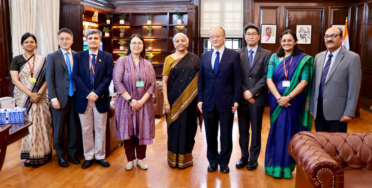 Ministry of Finance (@finminindia) on Twitter photo Union Minister for Finance and Corporate Affairs Smt. <a href="/nsitharaman/">Nirmala Sitharaman</a> met Mr. Masato Kanda <a href="/ADBPresident/">Masato Kanda</a>, in New Delhi, today. Discussions focused on shaping the India-ADB partnership to be anchored in Prime Minister Shri <a href="/narendramodi/">Narendra Modi</a>’s vision for Viksit Bharat@2047.
The Indian Union Minister for Finance and Corporate Affairs Smt. <a href="/nsitharaman/">Nirmala Sitharaman</a> met Mr. Masato Kanda <a href="/ADBPresident/">Masato Kanda</a>, in New Delhi, today. Discussions focused on shaping the India-ADB partnership to be anchored in Prime Minister Shri <a href="/narendramodi/">Narendra Modi</a>’s vision for Viksit Bharat@2047.
The Indian