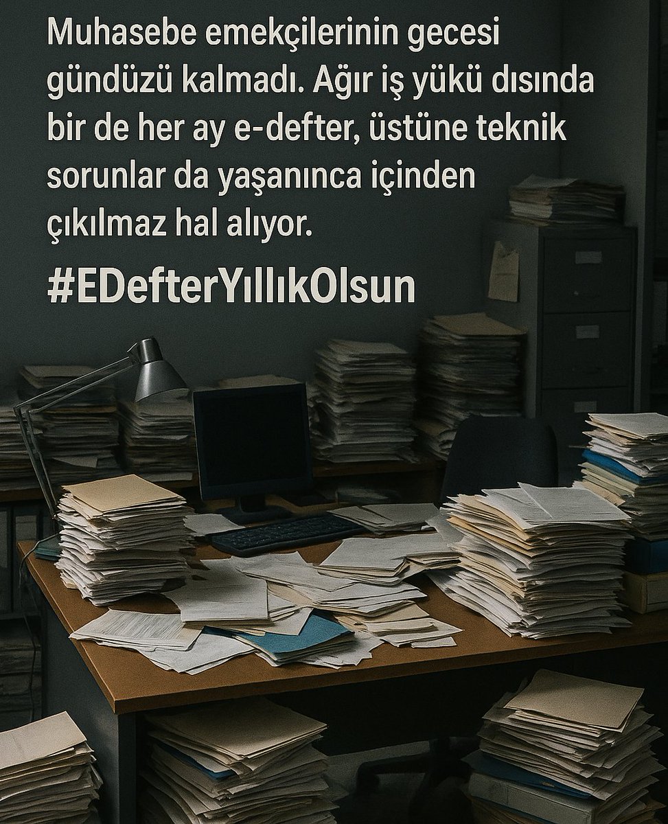 Serkan__Atasoy's tweet image. Sn.@RTErdogan,
Sn.@TBMMresmi, @HMBakanligi, @gibsosyalmedya Yetkilileri,
Muhasebe emekçilerinin gecesi gündüzü kalmadı.
Ağır iş yükü dışında bir de her ay e-defter, bağlantılı olarak teknik sorunlar da yaşanınca içinden çıkılmaz hal alıyor. #EDefterYıllıkOlsun
@MuhasebeBT