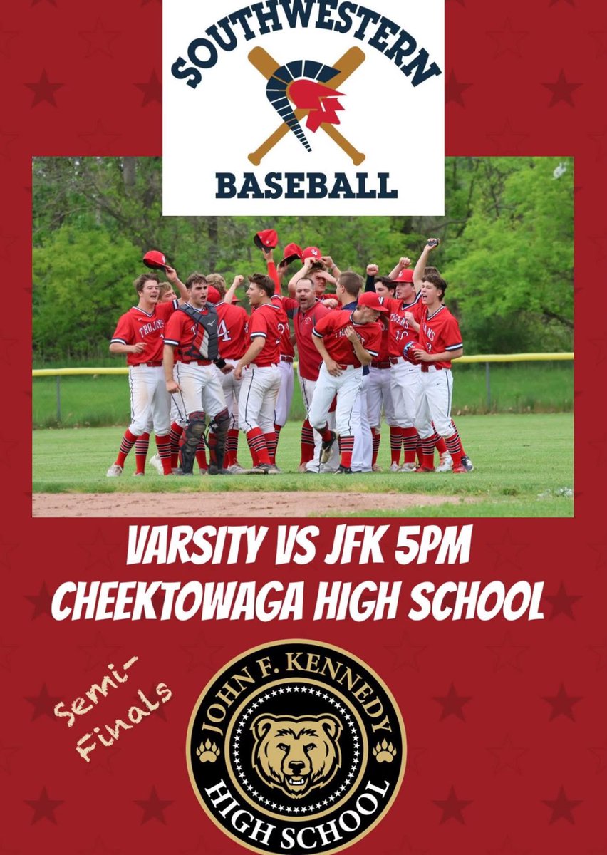 swcsbaseball's tweet image. @swcsbaseball hits the road for a semifinal matchup vs JFK. Locations has been moved to Cheektowaga HS. First pitch⚾️ 5pm. Strictly Business @WNYTomPrince @SWCSTrojans @mspielman3