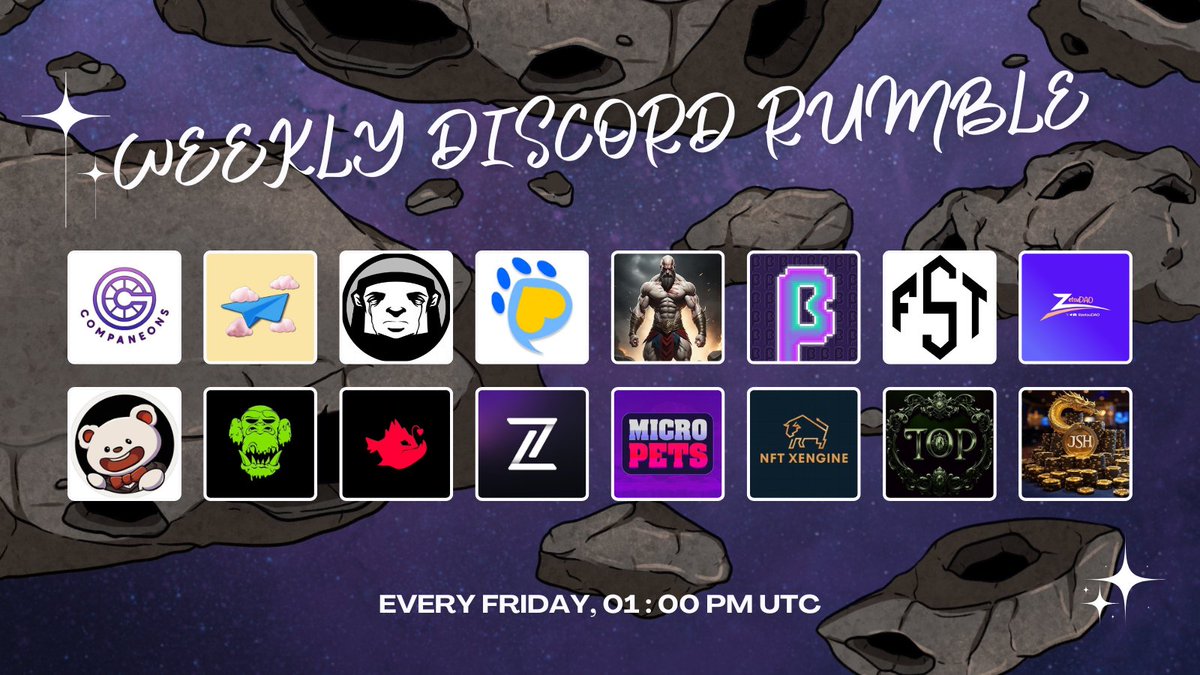 Companeons (@companeons) on Twitter photo 🔥 WEEKLY RUMBLE VIBES 🔥
Ready for the biggest gaming showdown in <a href="/Companeons/">Companeons</a> Discord?
Games. Friends. Laughs. Prizes. Let’s GOOO 🚀
🗓️ May 30th | 🕐 1 PM UTC
🔗 discord.gg/fbXrKFXM8G
🎁 Sponsored by the Dopest Crews:
🏆 <a href="/DevilfishPoker_/">Devilfish</a> : - 8$ USDT
🏆 <a href="/solanaheroes_/">Solana Heroes-Heroes Mint Live! Villains Sold Out!</a> : - 🔥 WEEKLY RUMBLE VIBES 🔥
Ready for the biggest gaming showdown in <a href="/Companeons/">Companeons</a> Discord?
Games. Friends. Laughs. Prizes. Let’s GOOO 🚀
🗓️ May 30th | 🕐 1 PM UTC
🔗 discord.gg/fbXrKFXM8G
🎁 Sponsored by the Dopest Crews:
🏆 <a href="/DevilfishPoker_/">Devilfish</a> : - 8$ USDT
🏆 <a href="/solanaheroes_/">Solana Heroes-Heroes Mint Live! Villains Sold Out!</a> : -