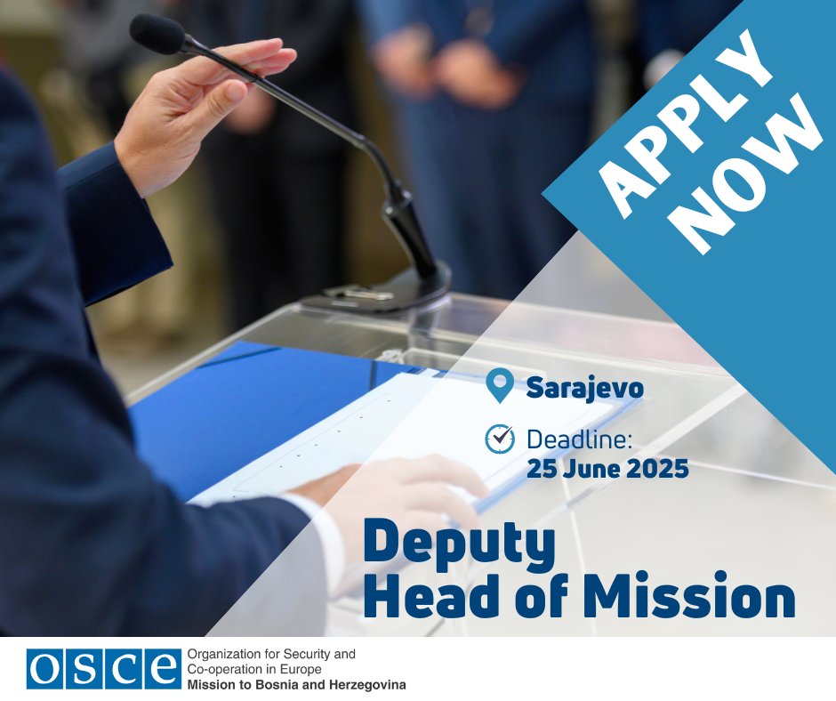 OSCE Mission to BiH ๐ง๐ฆ (@oscebih) on Twitter photo ๐ขNow hiring: ๐๐๐ฉ๐ฎ๐ญ๐ฒ ๐๐๐๐ ๐จ๐ ๐๐ข๐ฌ๐ฌ๐ข๐จ๐ง โ ๐๐๐๐ ๐๐ข๐ฌ๐ฌ๐ข๐จ๐ง ๐ญ๐จ ๐๐จ๐ฌ๐ง๐ข๐ ๐๐ง๐ ๐๐๐ซ๐ณ๐๐ ๐จ๐ฏ๐ข๐ง๐
Are you an experienced leader in international affairs?
We're looking for a strong strategist and manager to support the Head of Mission in leading ๐ขNow hiring: ๐๐๐ฉ๐ฎ๐ญ๐ฒ ๐๐๐๐ ๐จ๐ ๐๐ข๐ฌ๐ฌ๐ข๐จ๐ง โ ๐๐๐๐ ๐๐ข๐ฌ๐ฌ๐ข๐จ๐ง ๐ญ๐จ ๐๐จ๐ฌ๐ง๐ข๐ ๐๐ง๐ ๐๐๐ซ๐ณ๐๐ ๐จ๐ฏ๐ข๐ง๐
Are you an experienced leader in international affairs?
We're looking for a strong strategist and manager to support the Head of Mission in leading