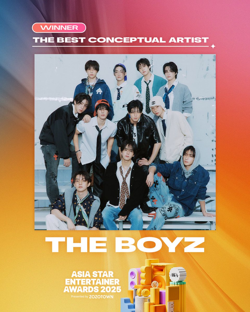 ASEA 2025 🎉수상을 축하합니다!🎉

👑THE BEST CONCEPTUAL ARTIST👑
THE BOYZ

🏆𝐀𝐒𝐄𝐀 𝟐𝟎𝟐𝟓🏆
📅 2025.05.28-29 (KST)
📍 K-ARENA YOKOHAMA

#ASEA #ASEA2025
#AsiaStarEntertainerAwards
#더보이즈 #THEBOYZ