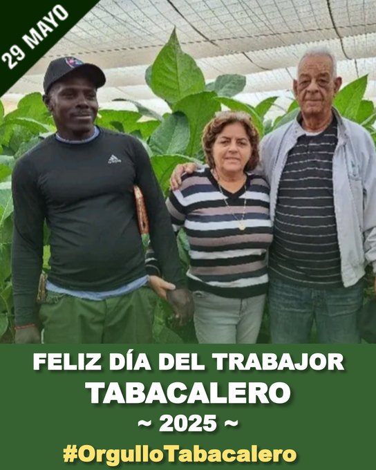 Desde el <a href="/MinagCuba/">Ministerio de la Agricultura de Cuba</a>. Felicitamos a todos los tabacaleros en su Día, con la exhortación a continuar aportando cada vez más a la economía: #Cuba necesita del esfuerzo de los tabacaleros y el sistema de la #AgriculturaCubana. FELICIDADES