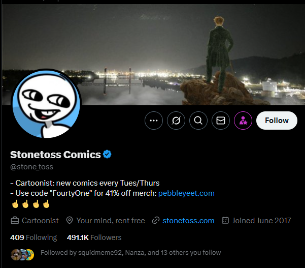 Just saying, because he used a person's final moments before killing themselves as a banner photo, it counts as "Glorification of Violence" if one were to report it. 

Already did my part.