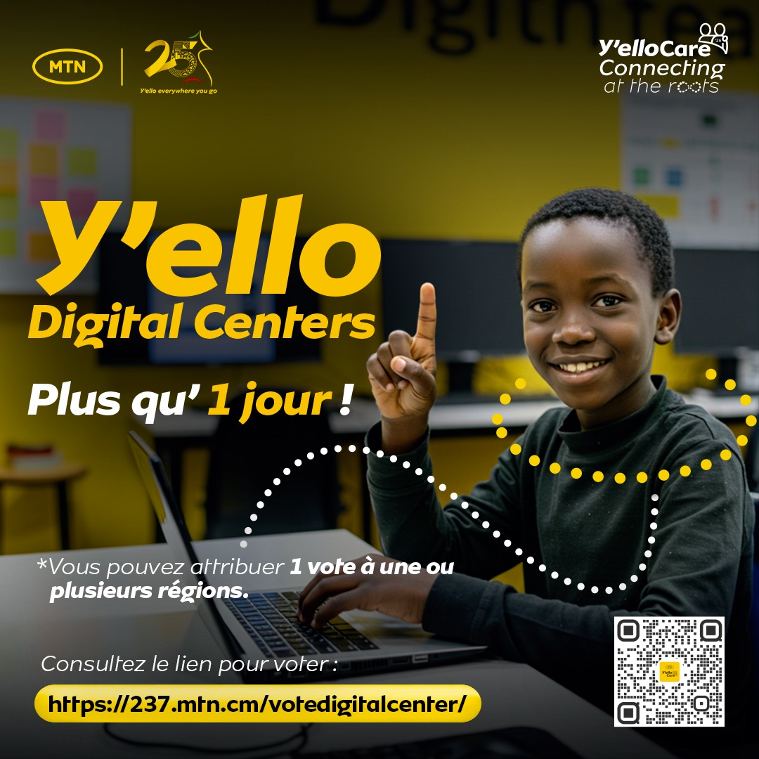 Y’ello Digital Centers – Plus qu’1 jour !
Vous pouvez attribuer 1 vote à une ou plusieurs régions : 237.mtn.cm/votedigitalcen…
#21DaysOfYelloCare #YelloCare2025 #ConnectingAtTheRoots #DoingGoodTogether #MTNC25Years