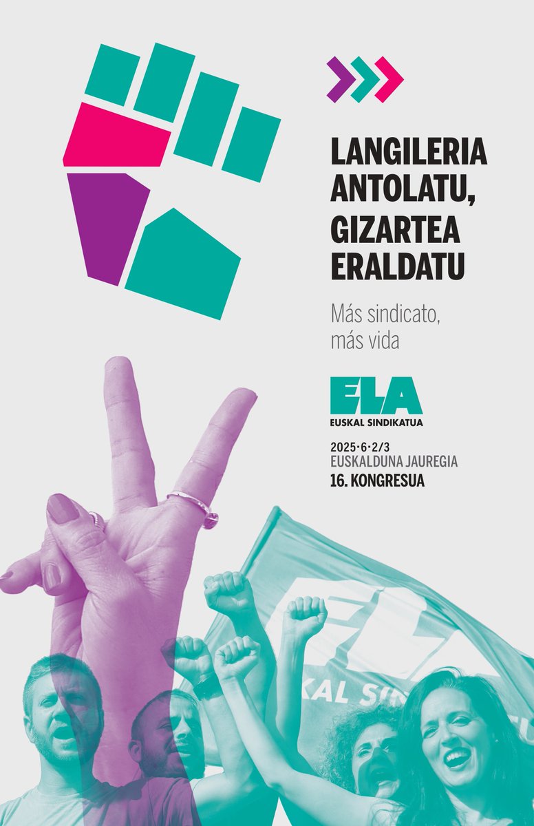 ⌛️ ¡Se acerca el XVI Congreso confederal de ELA en el Palacio Euskalduna de Bilbao del 2 al 3 de junio!

✅ELA aprovechará esta ocasión para actualizar los principios aprobados en su III Congreso de 1976 de Eibar

📲labur.eus/yjss1w3y