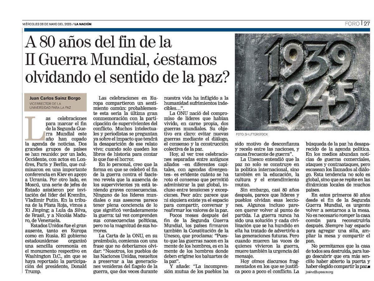 Las celebraciones del fin de la IIGM, nos están dando lecciones del presente y del futuro porvenir. Mi artículo en <a href="/nacion/">La Nación</a> en Costa Rica