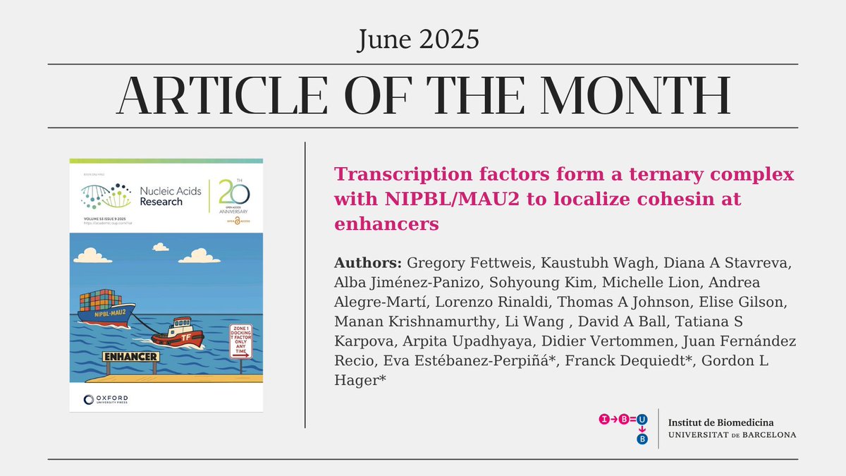 #ArticleOfTheMonth I June 2025 
📝Transcription factors form a ternary complex with NIPBL/MAU2 to localize cohesin at enhancers

🔗Access the full article here 👉 goo.su/DQmuRBz
