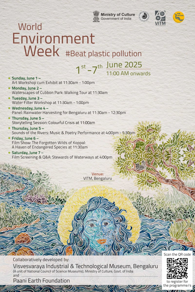 ncsmgoi's tweet photo. Be part of a week-long series of interactive events that explores the city’s waterscapes and sustainability as part of #WorldEnvironmentWeek 2025 at @vismuseum, a unit of @ncsmgoi, @MinOfCultureGoI from June 1–7, 2025. https://t.co/W9R7GgJALC