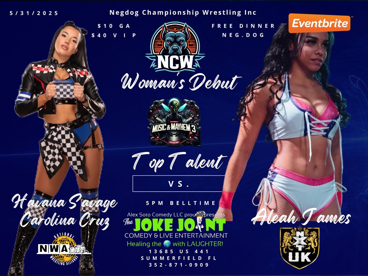 Negdog TV (@negdogtv) on Twitter photo This is an insta classic <a href="/thealeahjames/">Aleah James</a> vs <a href="/CarolinaCruzera/">Carolina Cruz</a> <a href="/NegdogWrestling/">Negdog Championship Wrestling π</a> Woman's Division Debut! #NCW #Music #Mayhem This is an insta classic <a href="/thealeahjames/">Aleah James</a> vs <a href="/CarolinaCruzera/">Carolina Cruz</a> <a href="/NegdogWrestling/">Negdog Championship Wrestling π</a> Woman's Division Debut! #NCW #Music #Mayhem