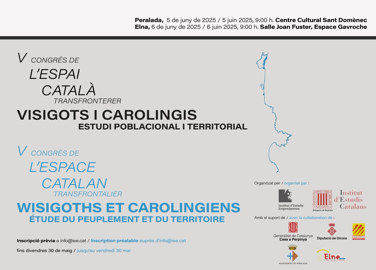D'aquí a una setmana comença el congrés. La primera jornada la celebrem a Peralada i la segona a Elna. Encara us hi podeu inscriure: info@iee.cat. Més informació i programa a: iee.cat/v-cect-5-i-6-d…