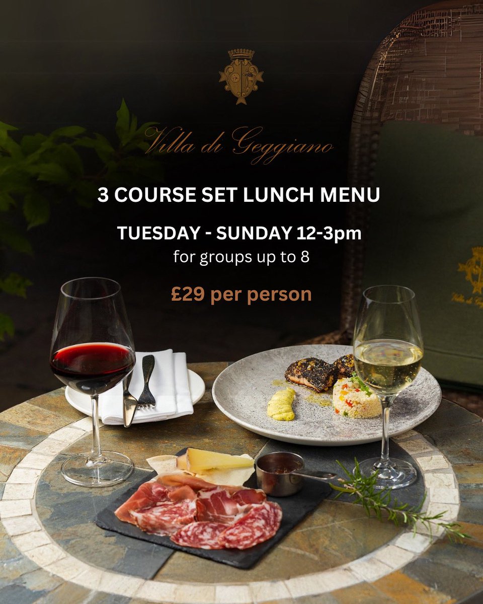 VilladiGeggiano's tweet photo. Enjoy a contemporary Tuscan lunch set menu in the heart of Chiswick, featuring an eclectic selection of opulent Italian dishes and bold flavors. The perfect midday escape!
3-Course Menu, ยฃ29 per person
Tuesday to Sunday 12pm - 3pm
#setlunch #villadigeggiano https://t.co/FvRahOAy8f
