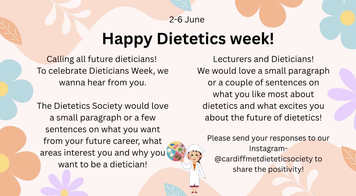 Next week it’s Dietitians Week and our Dietetic Society would live to hear from students, dietitians and lecturers please! 
#DW2025