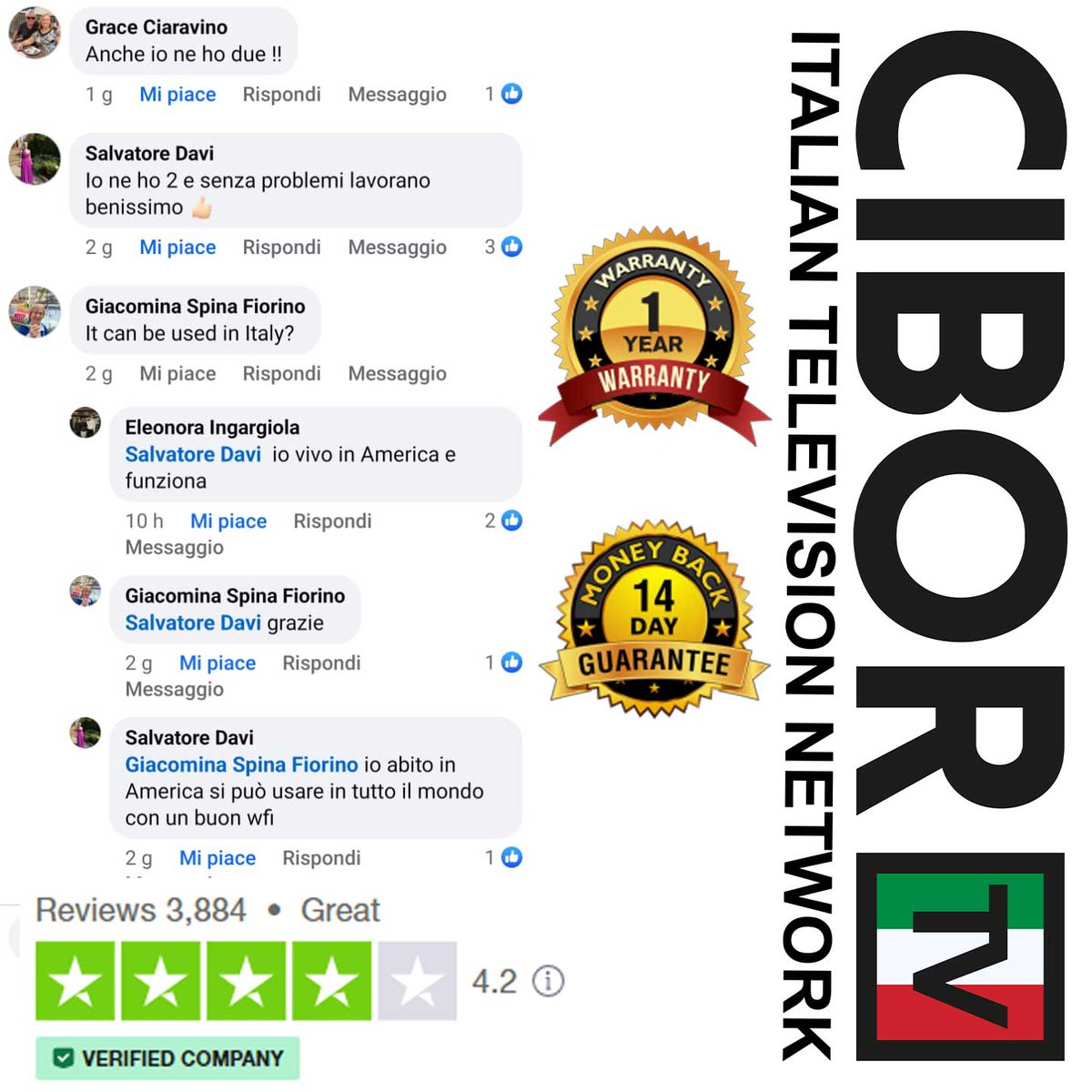 I nostri clienti e la loro fiducia. Compra senza dubbi su cibortv.com