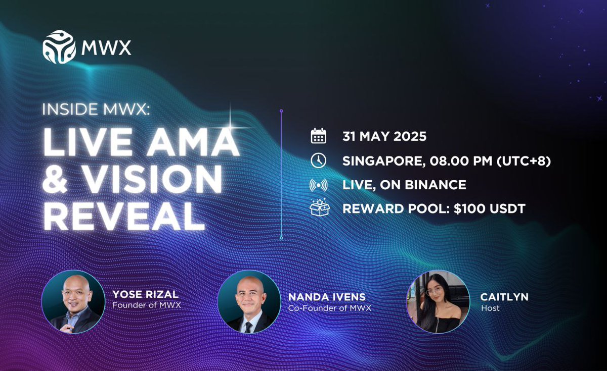 We are pleased to Announce our next AMA! With #MWX

🔶𝗕𝗜𝗡𝗔𝗡𝗖𝗘 𝗟𝗜𝗩𝗘 🔶 

🎁Reward: $100 USDT

🏠Venue: binance.com/live/video?roo…

📆Date: 31st May 2025

🕒Time: 12:00 PM UTC  &amp; 8:00 PM Singapore Time 

🔰Rules
Follow <a href="/CryptoAs_TW/">CRYPTO ASTRONAUT</a> &amp; <a href="/mwx_ai/">MWX</a>

💠  Like,Retweet &amp; Follow &amp;