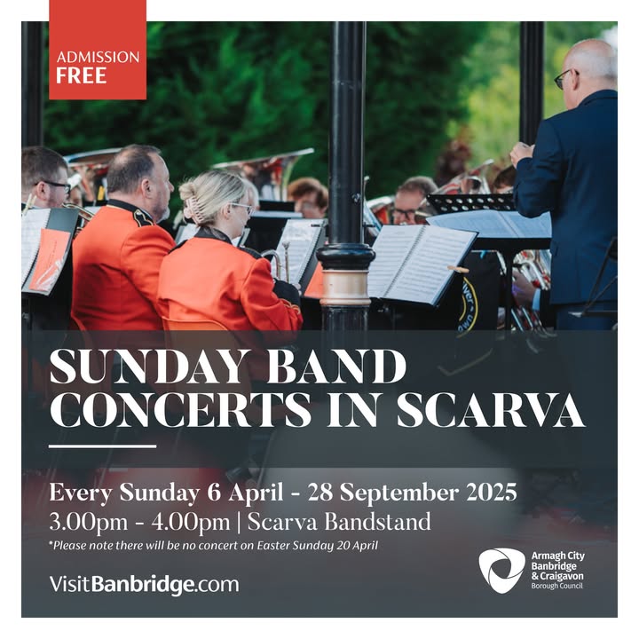 Sunday Band Concerts in Scarva 🎵 📯 🎶
Every Sunday from 6th April – 28th September 2025

Visit Scarva village and enjoy a varied programme of summer band concerts!  Free admission, no booking required. Check out line up of bands for June&amp;July 👉 bit.ly/3Fyircq