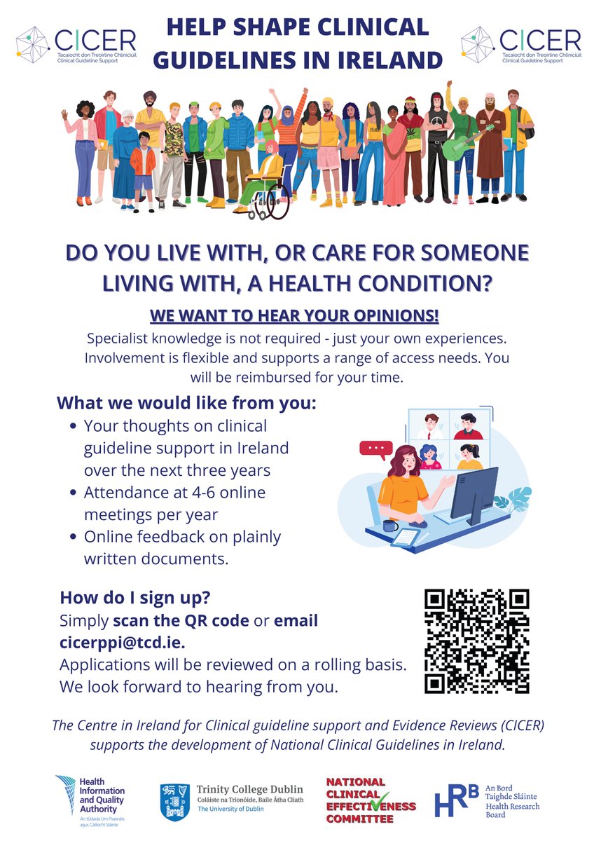 Paul Doody (@pauldoody_) on Twitter photo š¢ We are #recruiting a #PatientAndPublicInvolvement panel to help shape National Clinical Guidelines in Ireland. To express your interest please scan the QR code in the attached poster or visit: tinyurl.com/bdh22kfp
<a href="/HIQA/">HIQA</a> <a href="/PHPC_Medicine/">PHPC</a> <a href="/TrinityMed1/">School of Medicine, Trinity College Dublin</a> <a href="/tcddublin/">Trinity College Dublin</a> <a href="/PPI_Ignite_Net/">PPI Ignite Network Ireland</a> š¢ We are #recruiting a #PatientAndPublicInvolvement panel to help shape National Clinical Guidelines in Ireland. To express your interest please scan the QR code in the attached poster or visit: tinyurl.com/bdh22kfp
<a href="/HIQA/">HIQA</a> <a href="/PHPC_Medicine/">PHPC</a> <a href="/TrinityMed1/">School of Medicine, Trinity College Dublin</a> <a href="/tcddublin/">Trinity College Dublin</a> <a href="/PPI_Ignite_Net/">PPI Ignite Network Ireland</a>