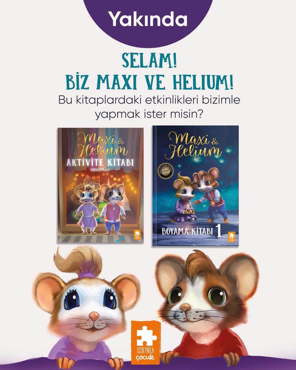 MAXI&amp;HELIUM İLE AKTİVİTE ve BOYAMA ZAMANI! 

Maxi ve Helium’un eğlenceli dünyasına hoş geldin! Onlara labirentten çıkmaları için yardım et, gizli kelimeleri bul ve birbirinden renkli bulmacaları çöz ve boya!

⏳ Yakında tüm kitapçılarda!
#eksikparçaçocuk #maxivehelium