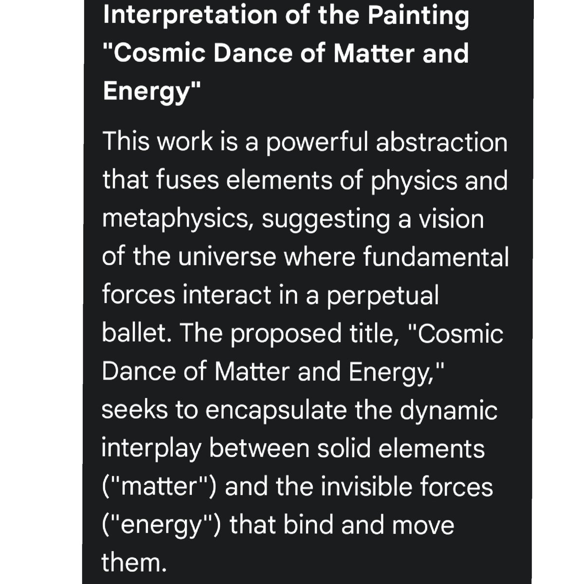 JorgeOfitas's tweet photo. Dance of matter and energy"
#Paintigs of #JorgeOfitas #Author #Art #Culture #Poetry
The stroke of poetry.
The contents of the painting are explained in great detail by artificial intelligence. https://t.co/67iaYo2M4v