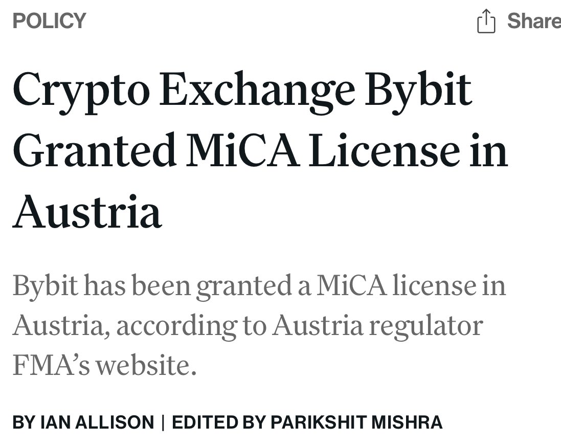 NEW: BYBIT GRANTED MICA LICENSE IN AUSTRIA - VIA COINDESK