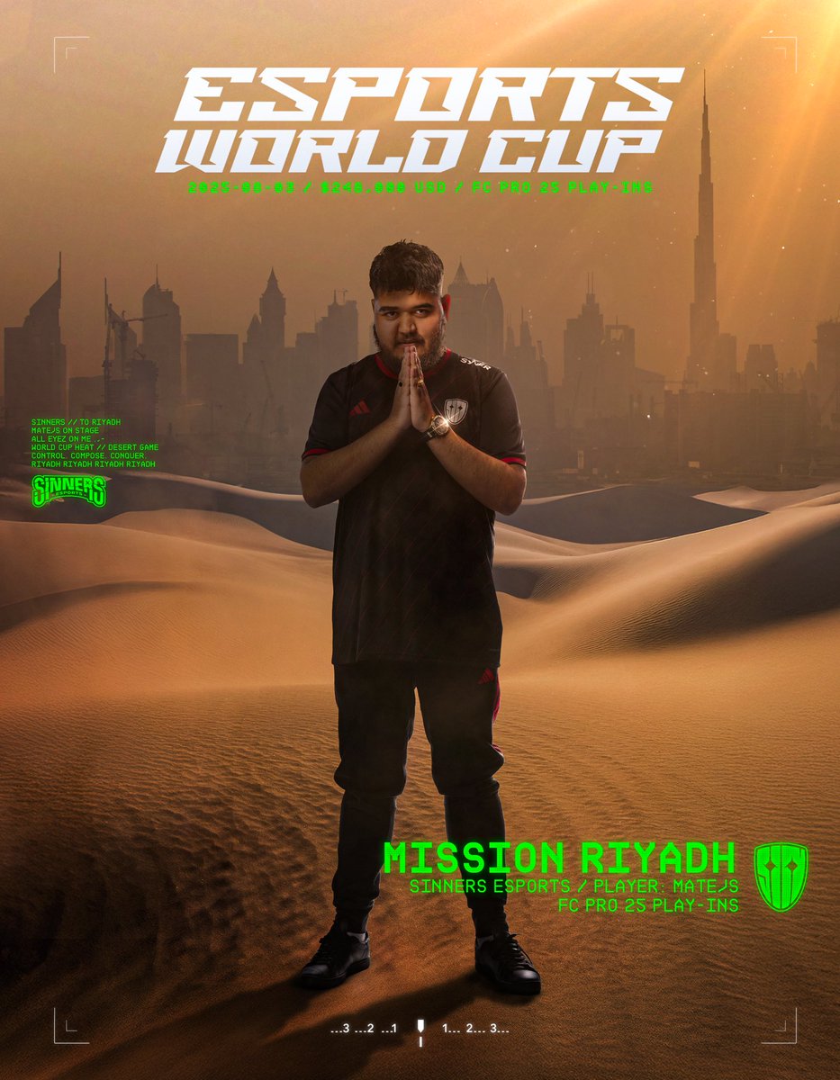 It’s time for <a href="/dunka_matej/">Matejs Dunka</a> to take over 🇸🇦

After securing eLiga title in April, Matejs now has a spot in the FC Pro 25 Play-Ins, which will take place this August in Riyadh! 🌴

Top 4 players will qualify for the FC Pro 25 World Championship. 🤞

#SINNERS #Matejs #FCPro25