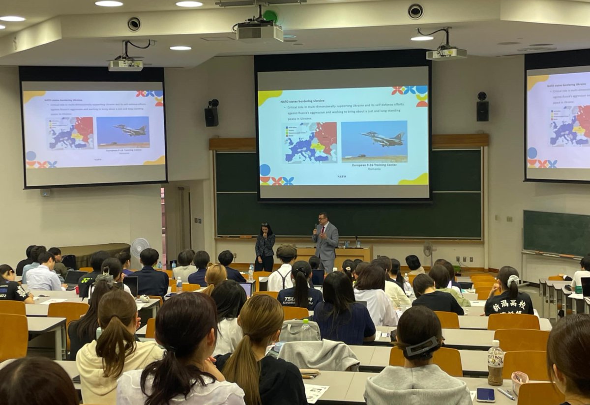 AmbRaetchi's tweet photo. Am susținut azi, la Universitatea Tsukuba, alaturi de Geta Medeleanu, ministru-consilier, și de Alexandru Yuuki Anahara, o conferință despre istoria României, relevanța geostrategică a Mării Negre si importanța majoră a NATO și UE pentru țara noastră și pentru regiune. https://t.co/kUEfsKWOKG