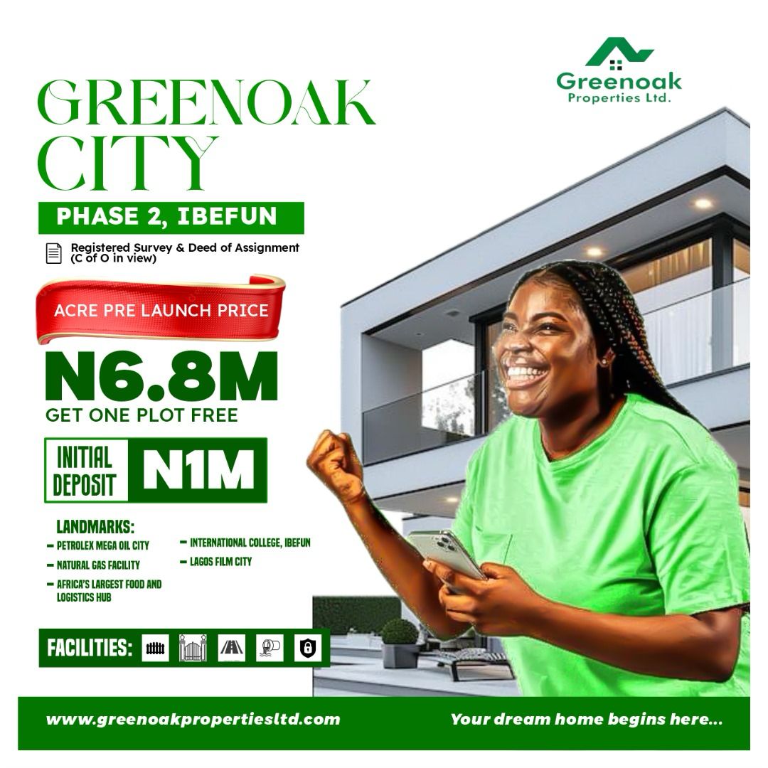 HadmarkHomes's tweet photo. Greenoak phase 2 ibefun. This beautiful estate own and developed by Greenoak is a one of it kind and affordable price. With the current promo going on right now when you subscribe to and acre you get extra 1 plot. That sounds amazing right. Do well to contact us now ☎️09117153178 https://t.co/qx4lThD8Vn
