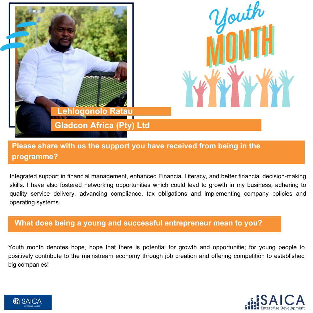 Celebrating Lehlogonolo Ratau, owner of Gladcon Africa. For him being a young &amp; successful entrepreneur means. “Realization of vision, and fulfilment of mission, which is to achieve optimum return on investment and lasting relationships with business partners and the community.”
