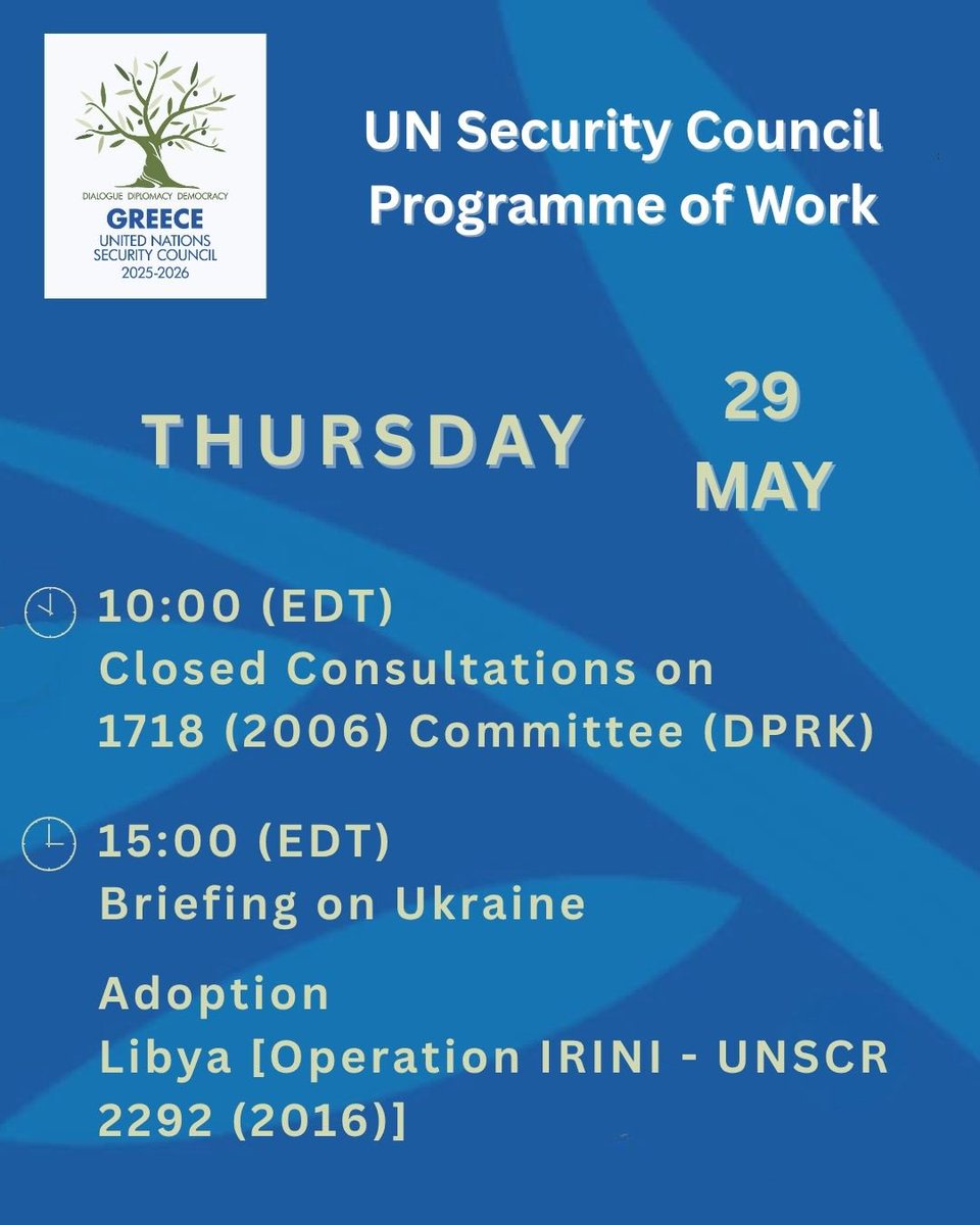 Greece to the United Nations (@grun_ny) on Twitter photo #UNSC Programme of Work for today, Thursday May 29th
🇬🇷🇺🇳
#GreeceUNSC
<a href="/GreeceMFA/">Υπουργείο Εξωτερικών</a> #UNSC Programme of Work for today, Thursday May 29th
🇬🇷🇺🇳
#GreeceUNSC
<a href="/GreeceMFA/">Υπουργείο Εξωτερικών</a>