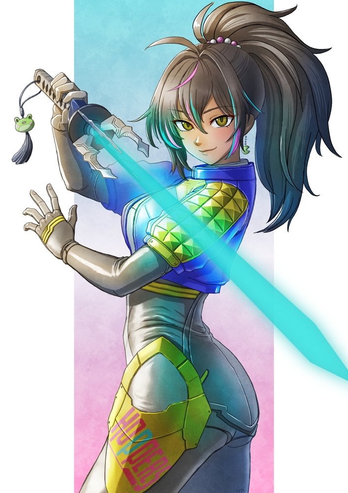ini4illust's tweet photo. Skebリクエストありがとうございました！
リク主さんがファンのVTuberハーパー(@NeonHarper)さんが #ゼノブレイドクロス のコスチュームでフォトンセイバーを構えているところです。
#XenobladeX https://t.co/aBbfx8mOzz