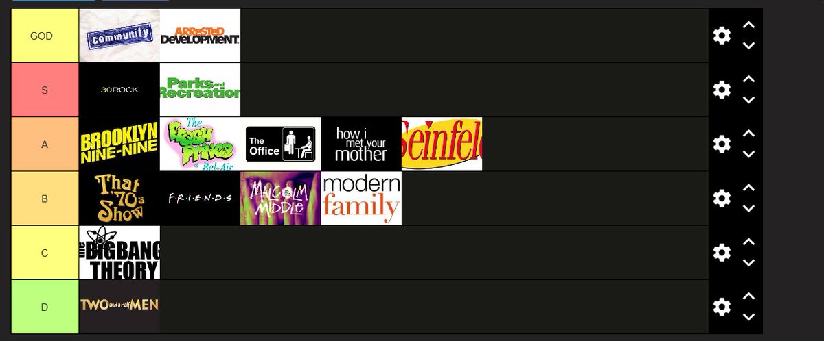 Sitcom tier list, i cannot be convinced otherwise