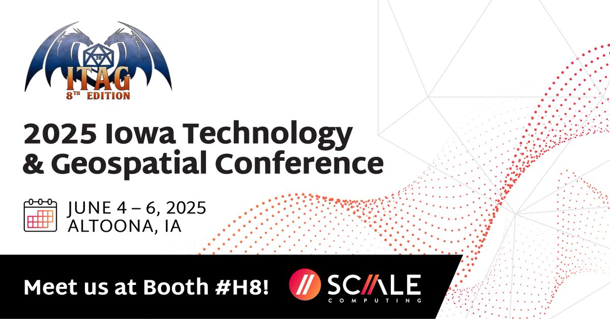 ScaleComputing's tweet photo. Scale Computing will be at the 2025 Iowa Technology & Geospatial Conference! Visit us at Booth H8 & connect with Robbie Wittman to discover how our edge computing solutions can power your IT infrastructure.
https://t.co/MxZG3hw25b
#ITAG2025 #EdgeComputing #ScaleComputing https://t.co/Q7jKgwDo2q