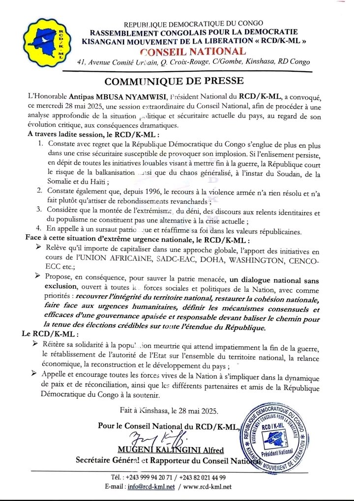 activiste révolutionnaire congolais 🇨🇩 (@ulikuwe_os11537) on Twitter photo Le RCD- KML quitte l' Union Sacrée et rejoint t'il l'opposition ?
1.sans condamne le Rwanda et du M23 (exigence du pouvoir).
2. Pas de soutien des institutions et fatshi
3. Bien au contraire, à l'instar du raïs #Kabila , madame la PN/ #COFEDEC "#FILIA #TSHIPASA <a href="/sergemayamba/">sergio mayamba</a> Le RCD- KML quitte l' Union Sacrée et rejoint t'il l'opposition ?
1.sans condamne le Rwanda et du M23 (exigence du pouvoir).
2. Pas de soutien des institutions et fatshi
3. Bien au contraire, à l'instar du raïs #Kabila , madame la PN/ #COFEDEC "#FILIA #TSHIPASA <a href="/sergemayamba/">sergio mayamba</a>