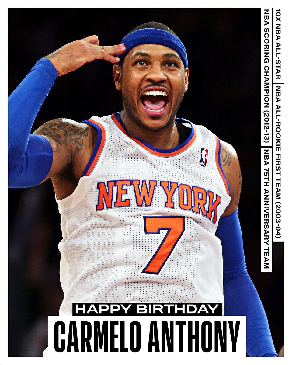Join us in wishing a Happy 41st Birthday to 10x #NBAAllStar, 6x All-NBA selection and 75th Anniversary Team member, Carmelo Anthony! #NBABDAY