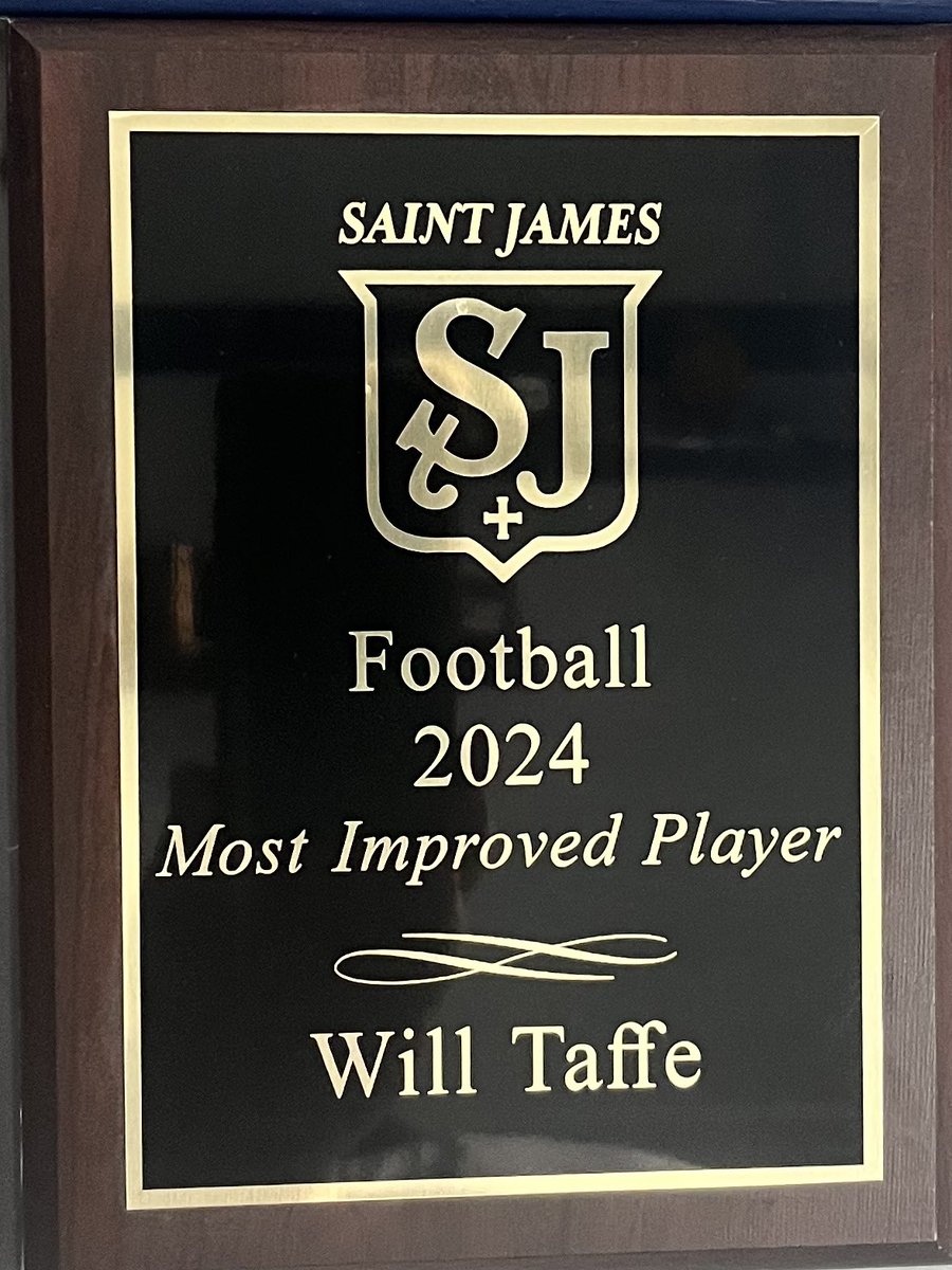 Was very honored to get the Most Improved Player on the <a href="/StJamesSaintsFB/">St. James School Saints Football</a> team at the end of the this season. Very meaningful because of all the hard work the entire team puts in and I know we are going to work harder this offseason to get better.

<a href="/CoachPonderSJS/">Colin Ponder</a> <a href="/Coach_JRoot/">John Root</a>