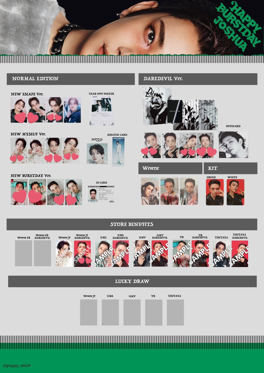 セブチ SEVENTEEN HAPPY BURSTDAY
トレカ Weverse 店舗特典 交換

【譲】ウォヌ ウジ ミンハオ ミンギュ バーノン スングァン

【求】画像2枚目ジョシュア

都内手渡し＞郵送

お気軽にお声かけください🌷